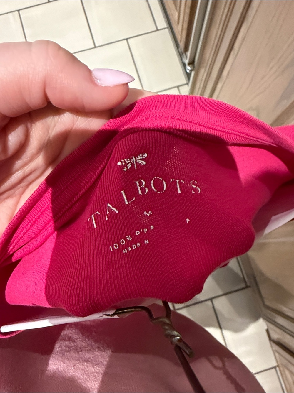 Talbots Pima Cottom Long Sleeve Hot Pink Tee - Picture 2 of 4